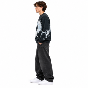 Suéter de punto extragrande para hombre con estampado gráfico Eclipse negro y estampado celestial abstracto blanco, cuello redondo, estilo urbano, venta al por mayor - Product Image 4