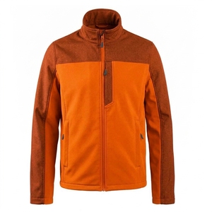 <b>Men's</b> <b>Yellow</b> And Gray Fleece <b>Jacket</b> With Stand Collar And Zipper Closure Casual Windproof Autumn Wear - Product Image 3