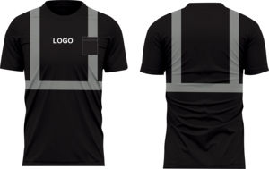 High Visibility Yellow Safety Shirt Men's Short Sleeve Crew Neck Reflective Straps Breathable <b>Polyester</b> Work Top Regular Fit - Product Image 6