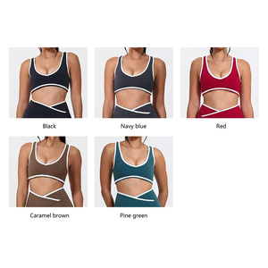 Seamless Nylon Spandex Racerback Plaid Sports Bra for Women High <b>Support</b> High for Fitness Training Yoga Activewear <b>Crop</b> <b>Top</b> - Product Image 3