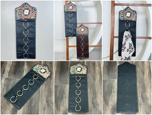 Nouveau support mural en cuir de vachette avec accent turquoise et motifs floraux, pour foulards, torchons de cuisine et décoration intérieure - Product Image 3