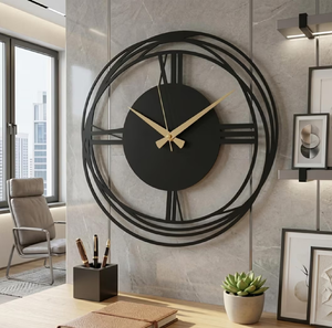 Beautiful nature inspired metal wall <b>clock</b> with golden deer and blue tree leaves, available at wholesale prices. - Product Image 4