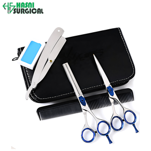 Fournisseur d'instruments médicaux en marque blanche, kit de ciseaux de coiffure et de coupe de cheveux avec rasoir droit - Product Image 3