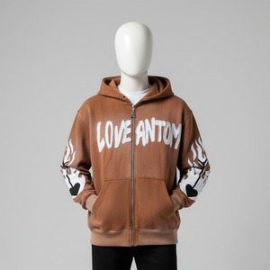 เสื้อสเวตเชิ้ตผู้ชายสไตล์สตรีทแวร์แบบขายส่งสั่งทำพิเศษ ผ้าฝ้ายไม่มีเชือกผูก ทรงโอเวอร์ไซส์ พิมพ์ลายโลโก้ 3 มิติแบบหนา พร้อมฮู้ด พิมพ์ลายซิลค์สกรีนแบบยาว - Product Image 1