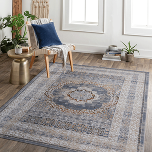 Colección LOOM LUXE Alfombras Elegantes Antimanchas de 5X7 con Diseño de Medallón, Antidesgarro, en Azul/Marfil para Sala de Estar, Dormitorio, Comedor, Oficina en Casa - Product Image 1
