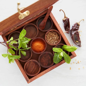 Most Attractive Design Wooden Spice <b>Box</b> Leaf Shaped Hammered Flower Design - Product Image 4