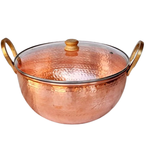 Bol de cuisine artisanal en cuivre martelé et recouvert d'étain, vaisselle traditionnelle indienne, Karahi de service pour restaurant avec ornements en laiton - Product Image 6