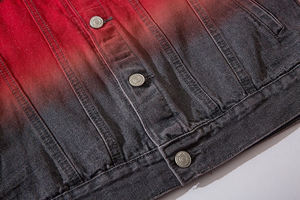 Brand New Unisex Red Vintage Winter Y2K Denim Jacket Hip-Hop Loose Fit Big Size Button Striped Patchwork Formal Workwear Letter - Product Image 5