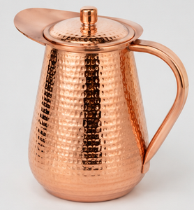 Carafe en cuivre martelé artisanal avec couvercle, style vintage, grande capacité, pour usage domestique, bien-être ayurvédique - Product Image 6