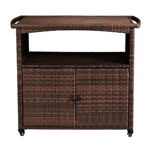 Outdoor <b>Kitchen</b> Serving Cart Roll with Storage Cabinet Patio Wicker <b>Sideboard</b> Buffet Prep Table <b>for</b> Outdoor Bar or Patio - Product Image 1
