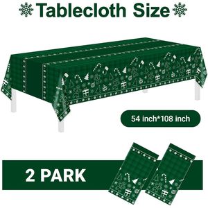 2-Pack Disposable Christmas Tablecloth 54 X 108 Inch <b>Plastic</b> Rectangle <b>Tables</b> Green Theme Christmas Decorations - Product Image 2