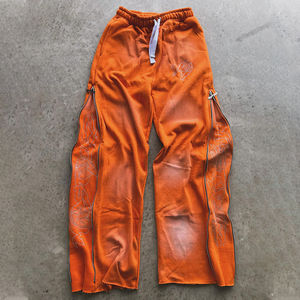 Conjunto de Sudadera con Capucha Unisex con Lavado Ácido y Pantalones de Chándal Acampanados Bordados para Hombre, Estilo Vintage Urbano, Tejido de Alta Gramaje y Calidad - Product Image 4