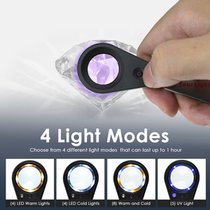 30X Silver Color Jewelers Loupe with UV & LED <b>Lights</b> with Four <b>Light</b> Modes, 22mm Foldable Loupe Jewelry Magnifier for Jewelry - Product Image 5