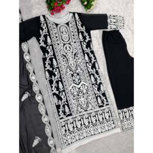 Top Bottom y Dupatta de fiesta para mujer de diseñador con Conjunto elegante de trabajo cosido - Product Image 1