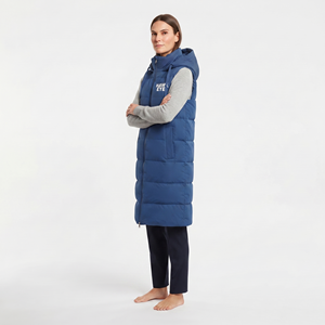 Veste longue matelassée pour femme, gilet à capuche entièrement zippé, vêtements d'extérieur d'hiver, couleur bleu uni, personnalisez votre propre logo, marque privée - Product Image 6
