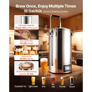 Kit Completo per Produzione di Birra Domestica da 60L (16 Galloni) con Display Digitale, Pompa Anti-Bruciatura da 3000W e Refrigeratore per Mosto - Product Image 2