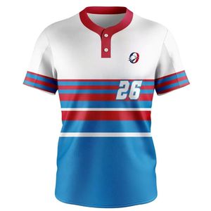 เสื้อเบสบอลสีขาวและสีแดง แต่งสีน้ำเงิน แขนสั้น แบบเสื้อทีมลายทาง สำหรับฝึกซ้อมและเล่นกีฬา - Product Image 1