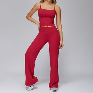 Combinaison de yoga pour femme à col montant, longue, à jambes évasées, sans couture, avec fermeture éclair sur le devant, couleur unie, en spandex et polyester, ensemble 1 pièce - Product Image 2