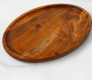 Plateau de service ovale moderne en bois Moradabad Art Metal Ware, motif nature de la nature, poignée en corde, grain naturel, fait main pour la salle à manger - Product Image 5