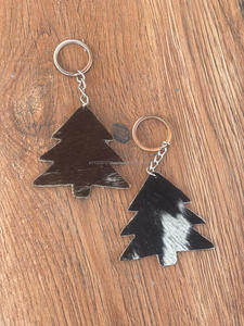 มาใหม่ล่าสุด Cowhide พวงกุญแจหนังคริสต์มาสต้นไม้ Cowhide หนังพวงกุญแจมีสไตล์พวงกุญแจร้อนขายจริงขนพวงกุญแจ - Product Image 5