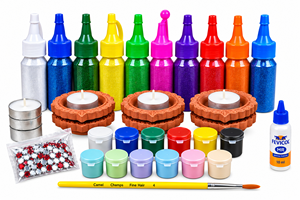 Kit de Manualidades para Pintar Diyas y Rangolis de Diwali – Diyas de Terracota Hechos a Mano con Dispensadores de Colores para Rangoli - Product Image 4