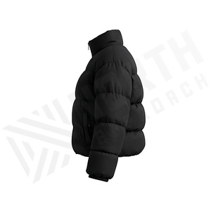 Hooded Quilted Waterproof <b>Bubble</b> Jacket Black Full Sleeve Winter Windproof Cotton Shell Knitted Fabric Polyester Filling Stand - Product Image 3
