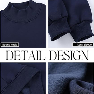 Women's Casual Cotton Fleece Top Oversized Hoodie Long Sleeves Pullover Sweatshirt for Winter Autumn Plain Dyed Mock Neck - Product Image 4