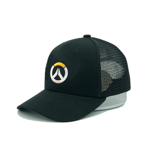 <b>Black</b> Mesh Trucker <b>Cap</b> With Embroidered Logo Front Panel 6-Panel Adjustable Unisex Casual Hat - Product Image 1