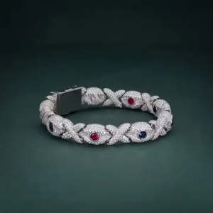 Bracelet VVS Moissanite XO multicolore en argent sterling 925 plaqué rhodium, style Hip Hop Iced Hugs Kisses, unisexe et tendance - Product Image 3