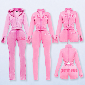 OEM Custom Women Slim Fit Fleece Yoga Set <b>Cropped</b> <b>Zip</b> Jacket Skirt Casual Activewear Set - Product Image 3