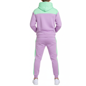 Conjunto Deportivo Personalizado para Hombre en Verde Menta y Morado Lavanda, Sudadera con Capucha y Pantalones de Dos Piezas, Ropa Deportiva Urbana - Product Image 2