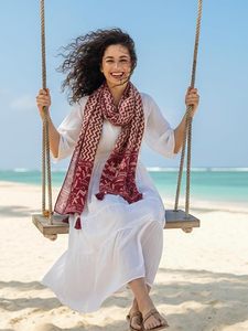 Écharpe en coton pour femmes élégante | Écharpe en coton doux | Écharpe pour femmes | Écharpe de plage à franges imprimée - Product Image 3