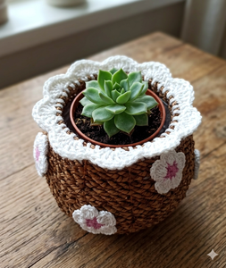 Cesta POPPY BASKET Tejida a Mano de Jacinto de Agua, Cesta Decorativa de Flores de Ganchillo, Organizador de Almacenamiento, Decoración Natural Hecha a Mano para el Hogar, Ecológica - Product Image 4