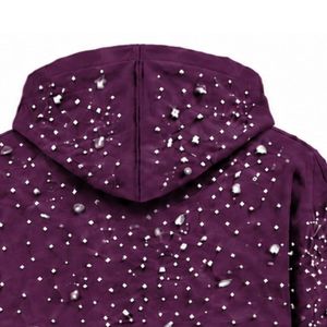 Plum Pearl <b>Zip</b> Up <b>Hoodie</b> Decorative Pearl Studded Fashion Streetwear Jacket Long Sleeve Hooded Sweatshirt With Front <b>Pockets</b> - Product Image 4