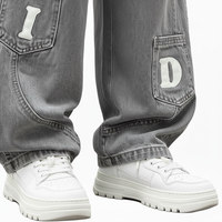 Pantalon en jean décontracté pour homme, style urbain, écologique, coupe ample, imprimé lettres, jambe droite, délavage moyen, été automne hiver printemps