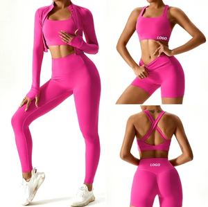 Conjunto Deportivo de Yoga de 4 Piezas para Mujer, Cintura Alta, Top Corto, Sujetador Deportivo, Leggings, Pantalones Cortos, Ropa de Gimnasio - Product Image 3
