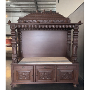 Mandir sculpté à la main inspiré du temple Gopuram pour la maison, unité de Pooja classique avec tiroirs, en bois de teck personnalisé, sanctuaire domestique USA - Product Image 1