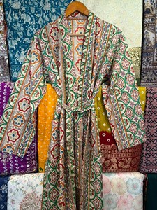 Handmade Cotton Kimono <b>Robe</b> | Floral Print Kaftan Dress, Boho Lounge Wear - Product Image 4