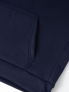 Men's <b>Navy</b> Blue Hooded <b>Sweatshirt</b> Regular Fit Casual Solid Color French Terry Pocket Design Winter Wear - Product Image 3