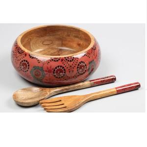 Tazones de Ensalada de Madera de Diseño de 12 Pulgadas, Grandes, Decorativos, Pintados a Mano, Clásicos, Aptos para Alimentos, Tazones para Servir - Product Image 1