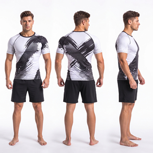 T-shirt de compression pour homme imprimé par sublimation, manches courtes, rashguard d'entraînement, sous-vêtement de fitness, séchage rapide, coupe ajustée, haut de sport - Product Image 5