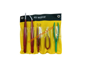 SUNTOOLS/STIPL Juego de 5 Pinzas de Acero Inoxidable para Joyería, Mangos Rojos y Verdes, Bolsa de Almacenamiento Amarilla para Herramientas de Fabricación de Joyería DIY - Product Image 2