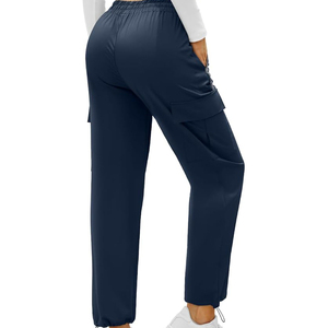 Pantalon cargo vintage pour femme, taille haute, avec cordon de serrage, coupe large, style streetwear, devant plat, décontracté et tendance - Product Image 2