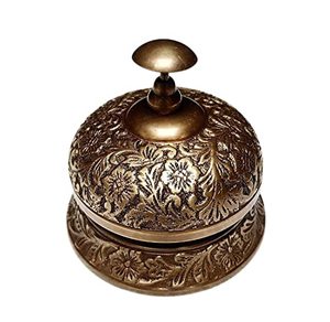 Campana Decorativa de Latón Antiguo con Diseño Floral en Relieve |   Campana de Metal Vintage para Decoración de Mesa en Hogar u Oficina - Product Image 4