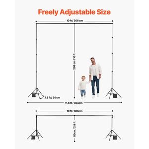 Kit de support de fond portable robuste pour studio photo, réglable 10 x 10 pieds, avec 4 barres transversales, pour fonds de photographie portables - Product Image 3