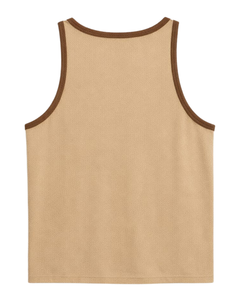 Débardeur beige personnalisé avec bordure contrastante marron, gilet sans manches en coton, col rond, décontracté d'été, singlet uni, fournisseur OEM - Product Image 5