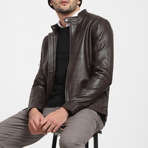 Veste en cuir véritable marron de haute qualité sur mesure pour homme, coupe ajustée, en peau de mouton, style motard, vente en gros de vêtements - Product Image 4