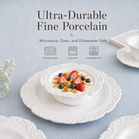 Assiette de dîner en céramique blanche style rococo français, assiette de présentation vintage en porcelaine à relief, bordure perlée en dentelle, plat de mariage