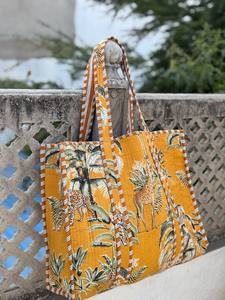 Bohemian Block Print Cotton Quilted Shoulder <b>Bag</b> Inner Pockets Durable Reusable Tote for Daily Life <b>Work</b> College - Product Image 5