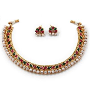Gold Plated Ethnic Pearl Necklace Earring <b>Ring</b> <b>Set</b> Geometric Pattern <b>Women</b> <b>Wedding</b> Party Fashion Jewelry - Product Image 2